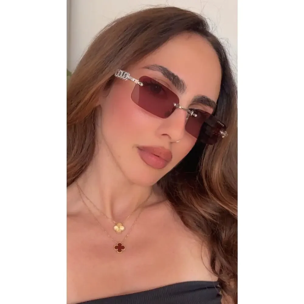 NEW Gucci GG1808S Silver Crystal Rimless Red Lens Sunglasses